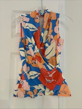 Sleeveless Floral Surplice Camisole in Blue and Red by McLaughlin